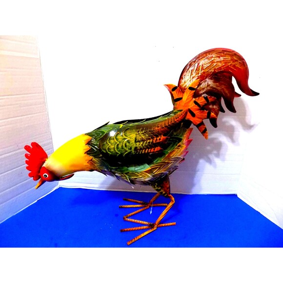 New Metal Rooster Chicken Figurine Sculpture Home Decor Country Rustic Farm - Picture 5 of 5